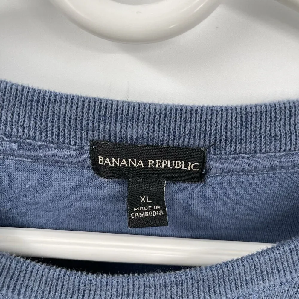 Banana Republic XL Pullover Shirt Mens Blue Textured Long Sleeve Crewneck Raglan